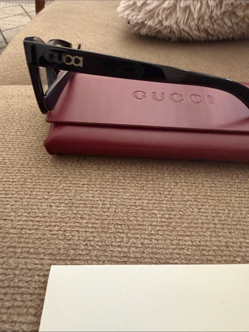 Gucci Black Rectangular Optical Glasses with Burgundy Case